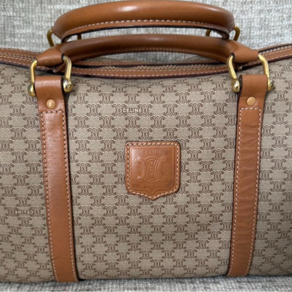 Celine Tan and Brown Monogram Boston Bag Vintage In Good Condition
